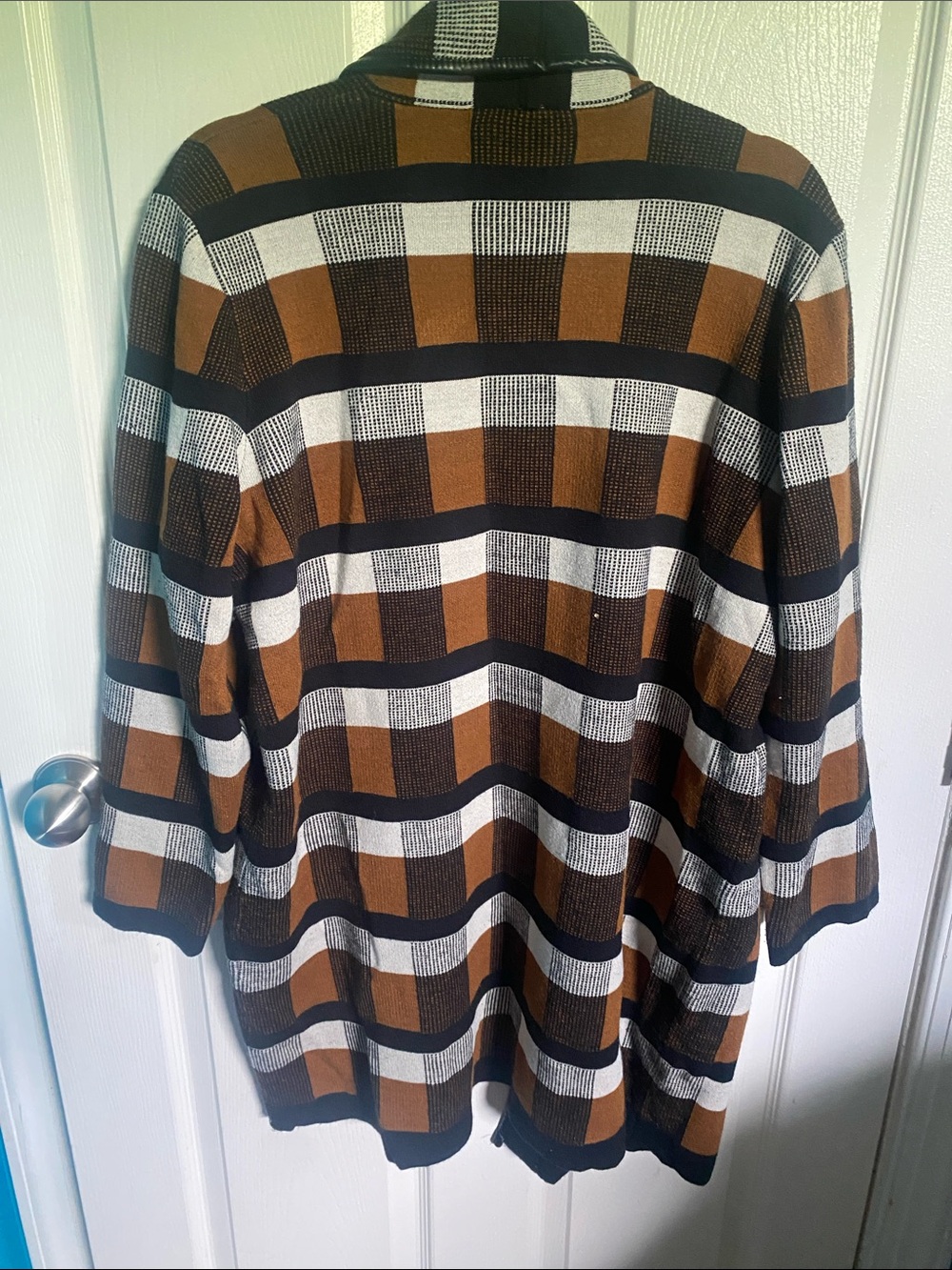 Anne Klein Brown Black and White Plaid Open Cardigan - Picture 3 of 3